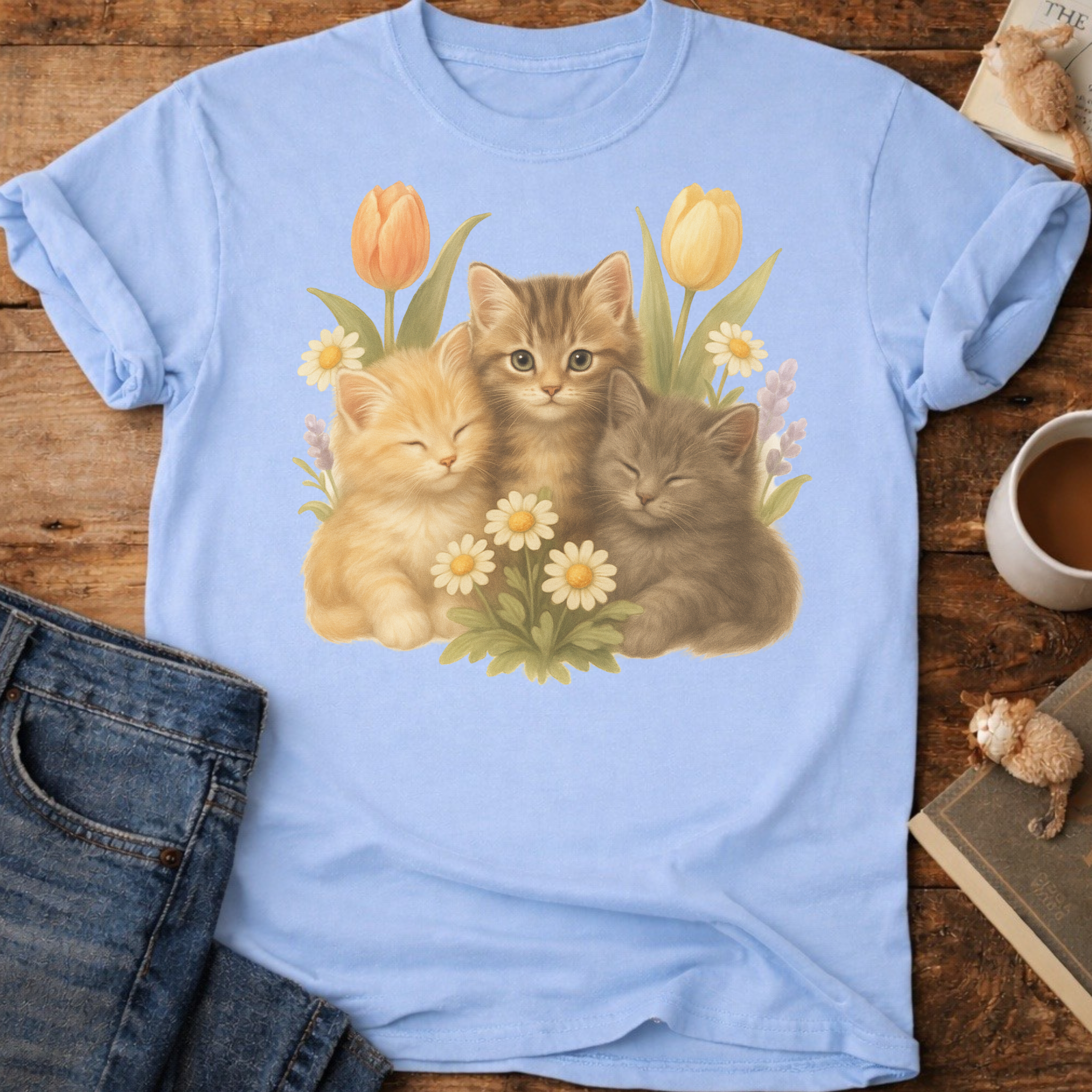 Cute Floral Kitten T-Shirt