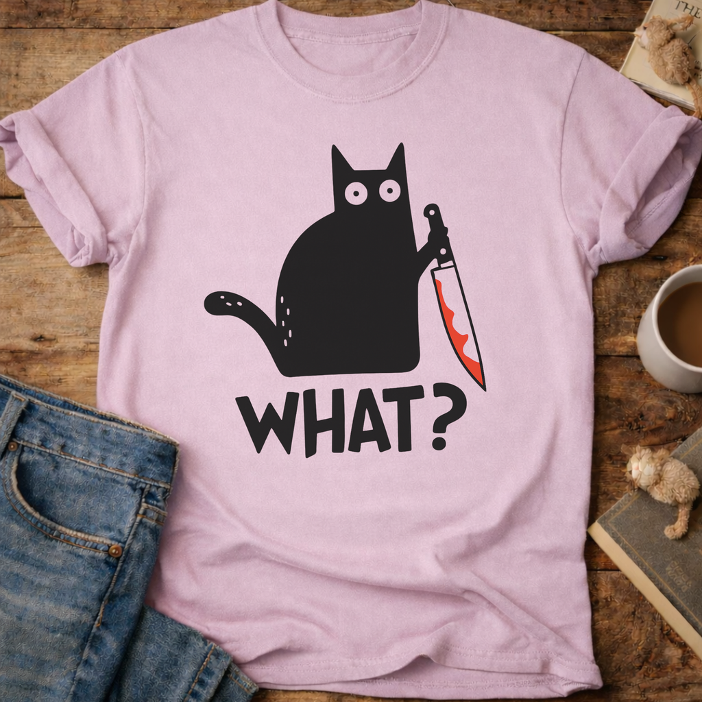Cat With Knife "What?" T-Shirt