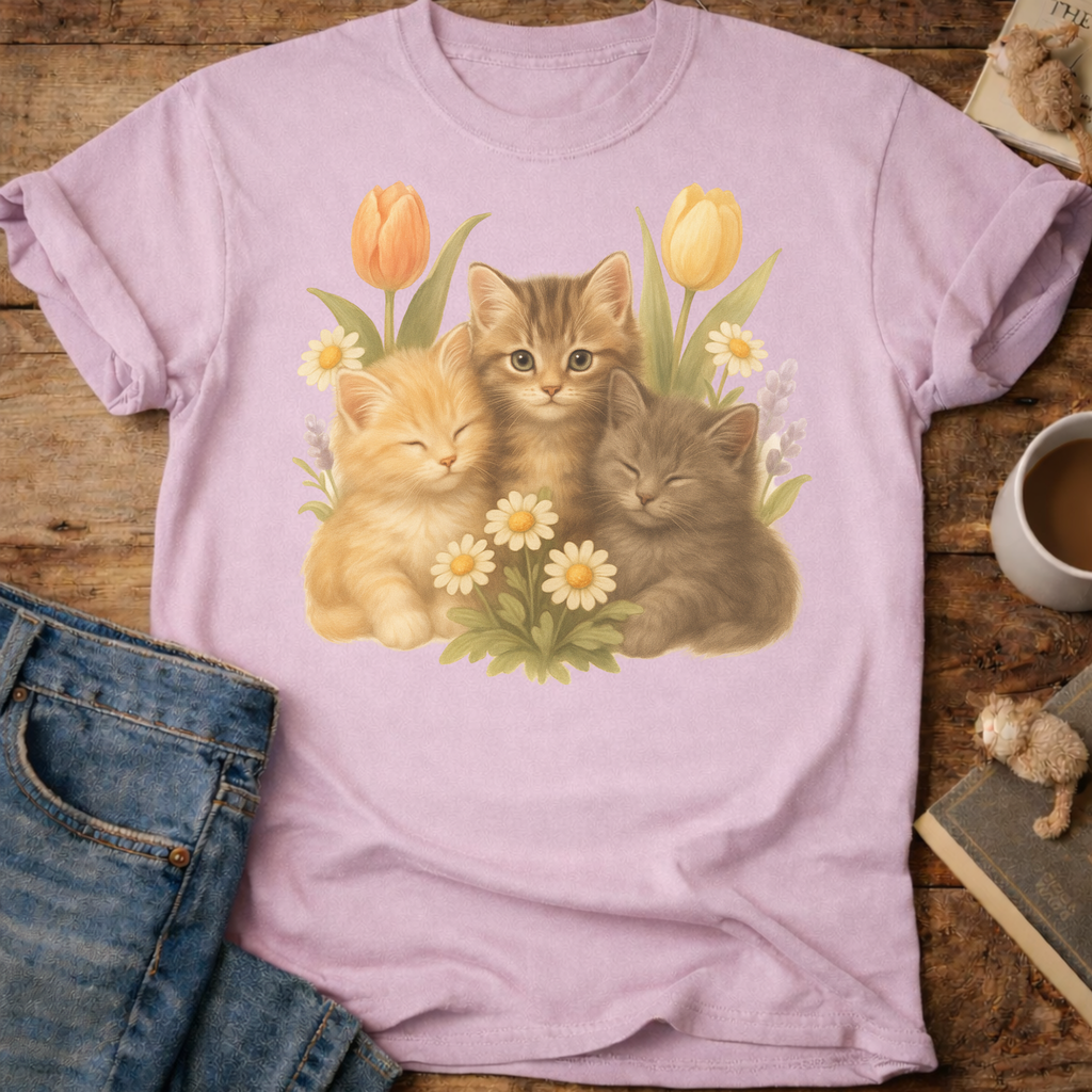Cute Floral Kitten T-Shirt