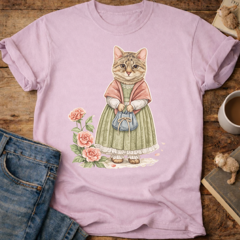 Vintage Floral Cat Portrait T-Shirt
