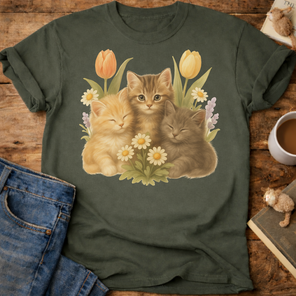 Cute Floral Kitten T-Shirt