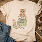 Vintage Floral Cat Portrait T-Shirt