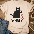Cat With Knife "What?" T-Shirt