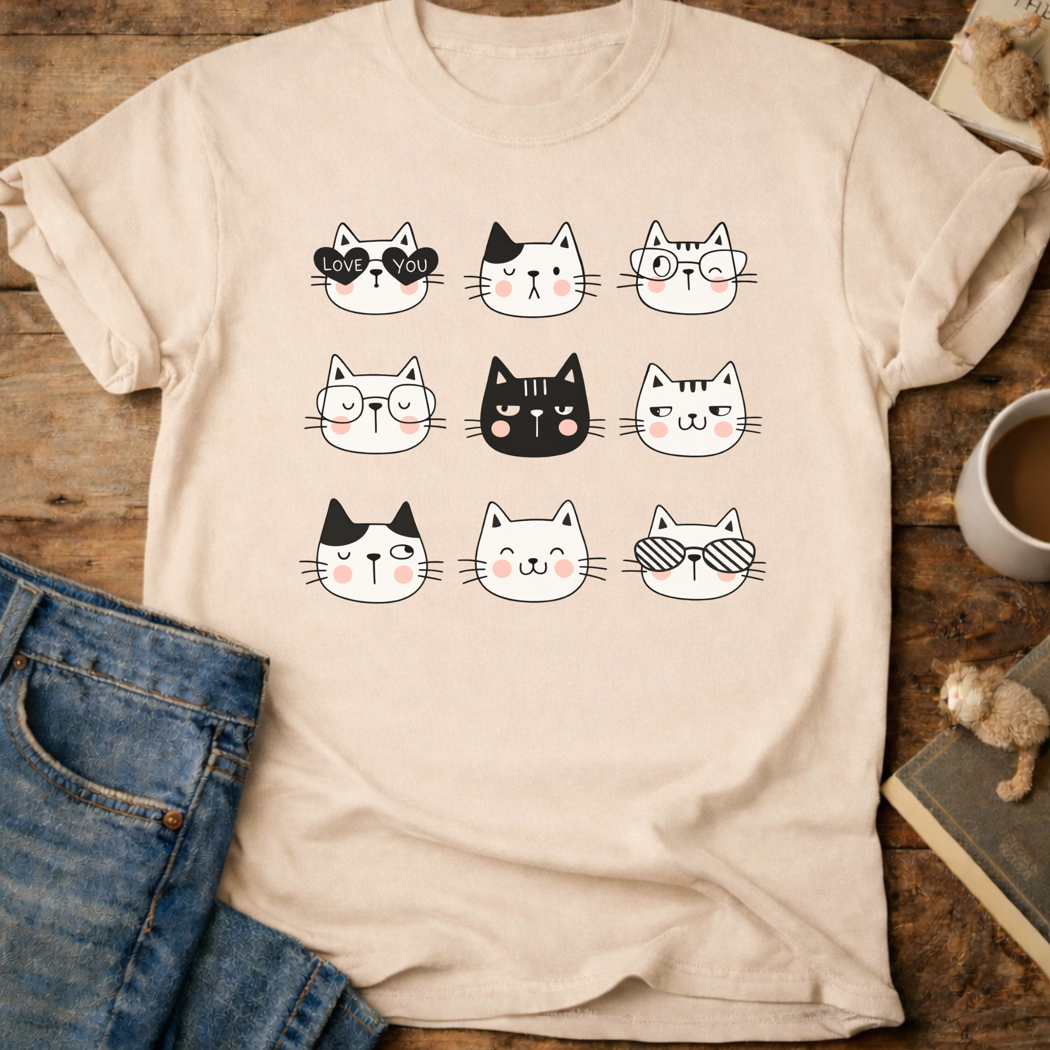 Cute Kawaii Cat Faces T-Shirt