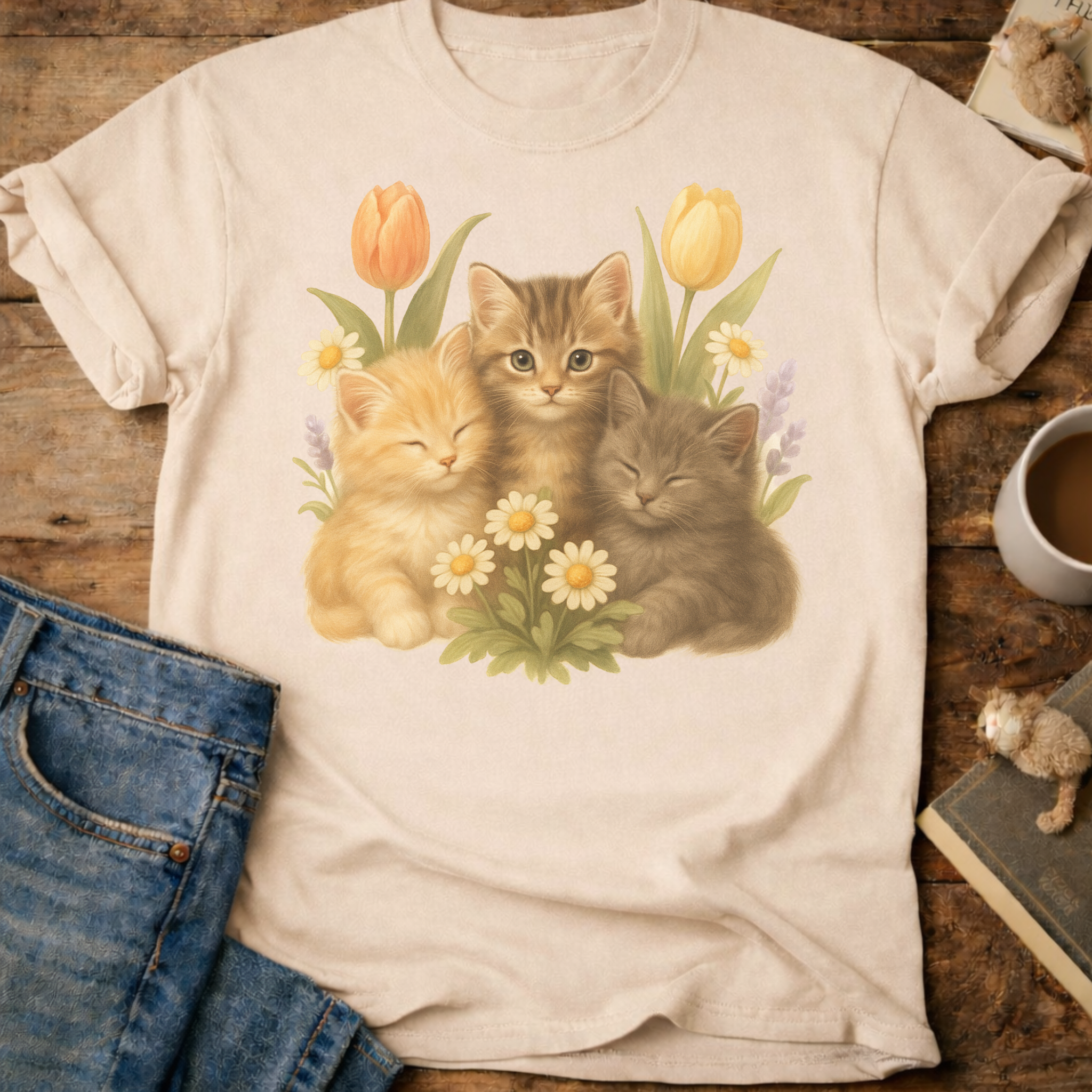 Cute Floral Kitten T-Shirt