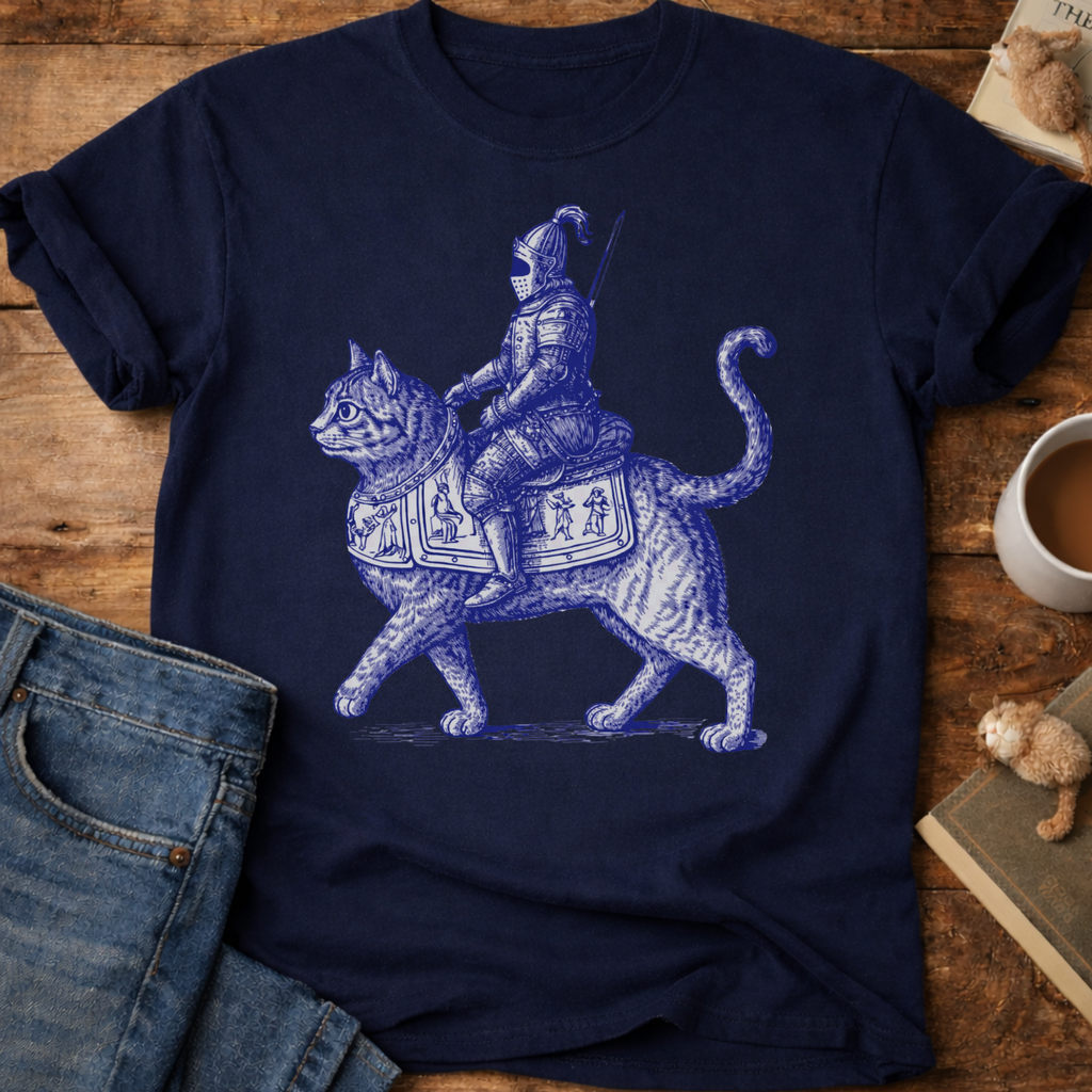 Medieval Knight Riding Cat T-Shirt
