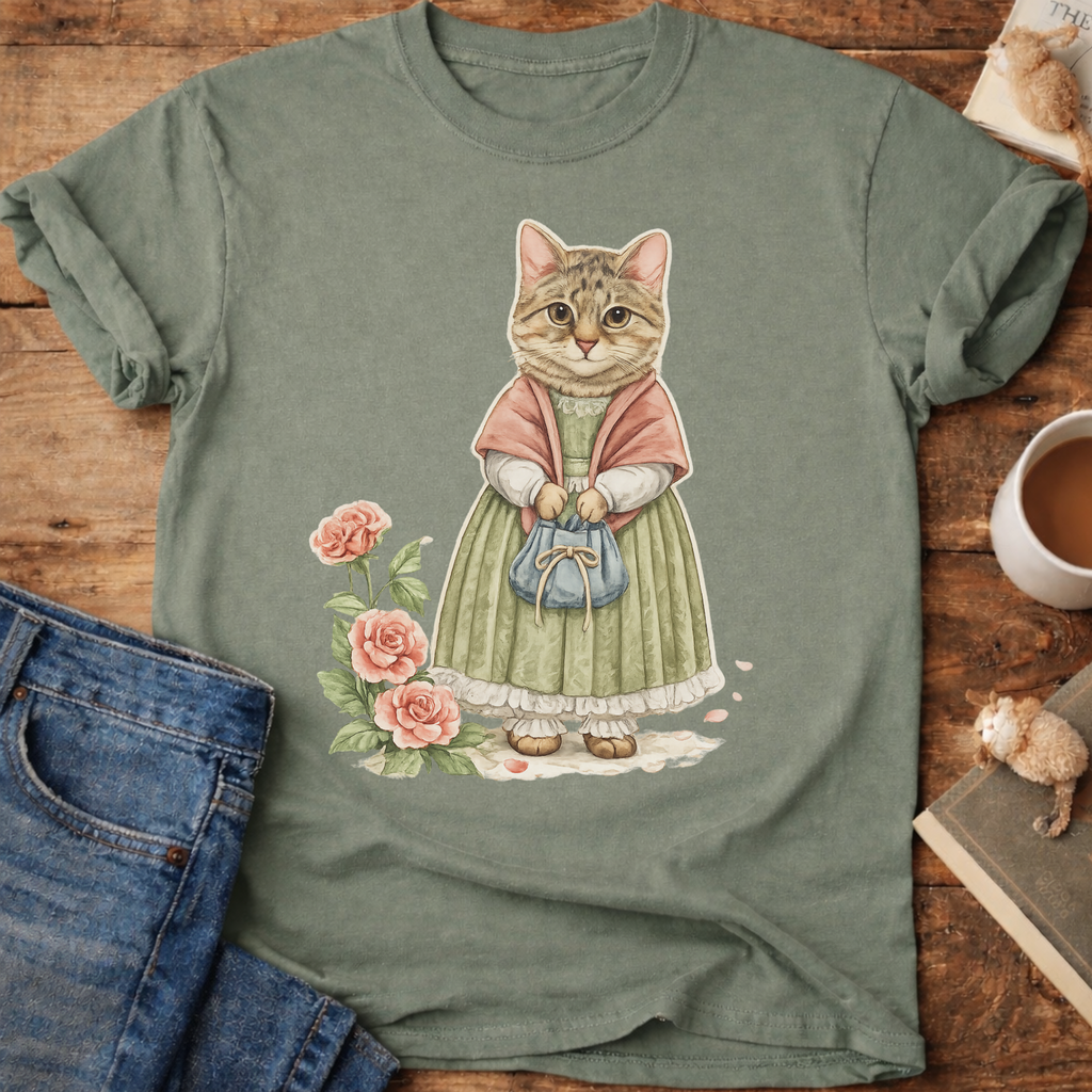 Vintage Floral Cat Portrait T-Shirt