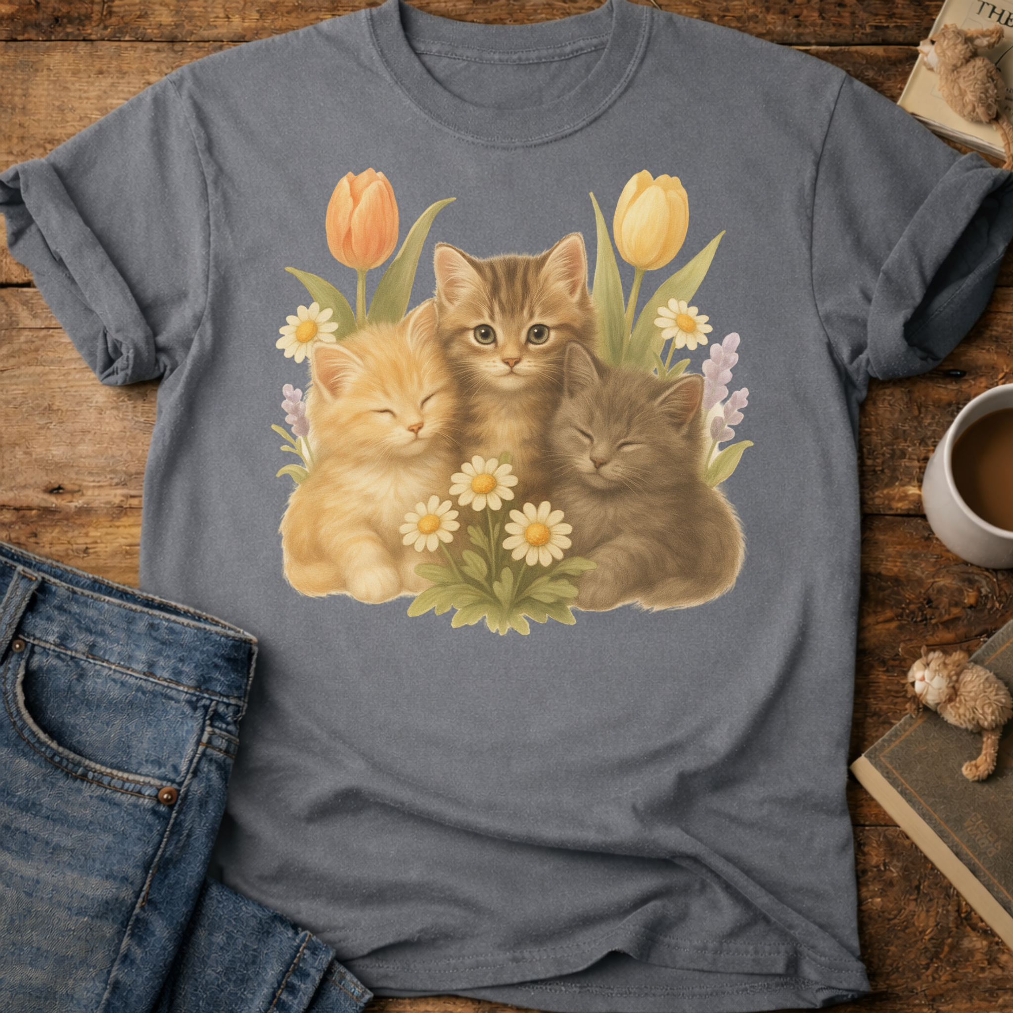 Cute Floral Kitten T-Shirt
