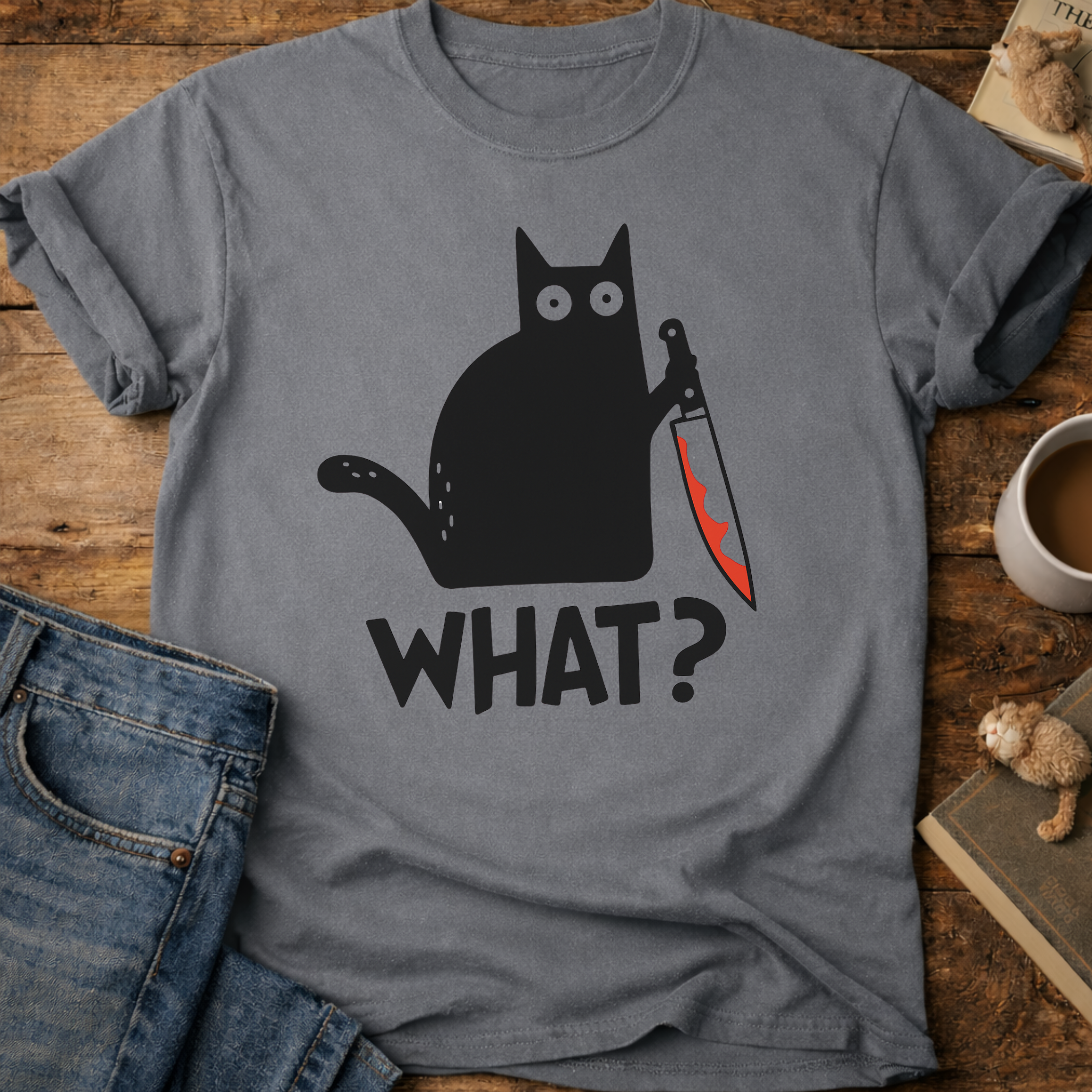 Cat With Knife "What?" T-Shirt
