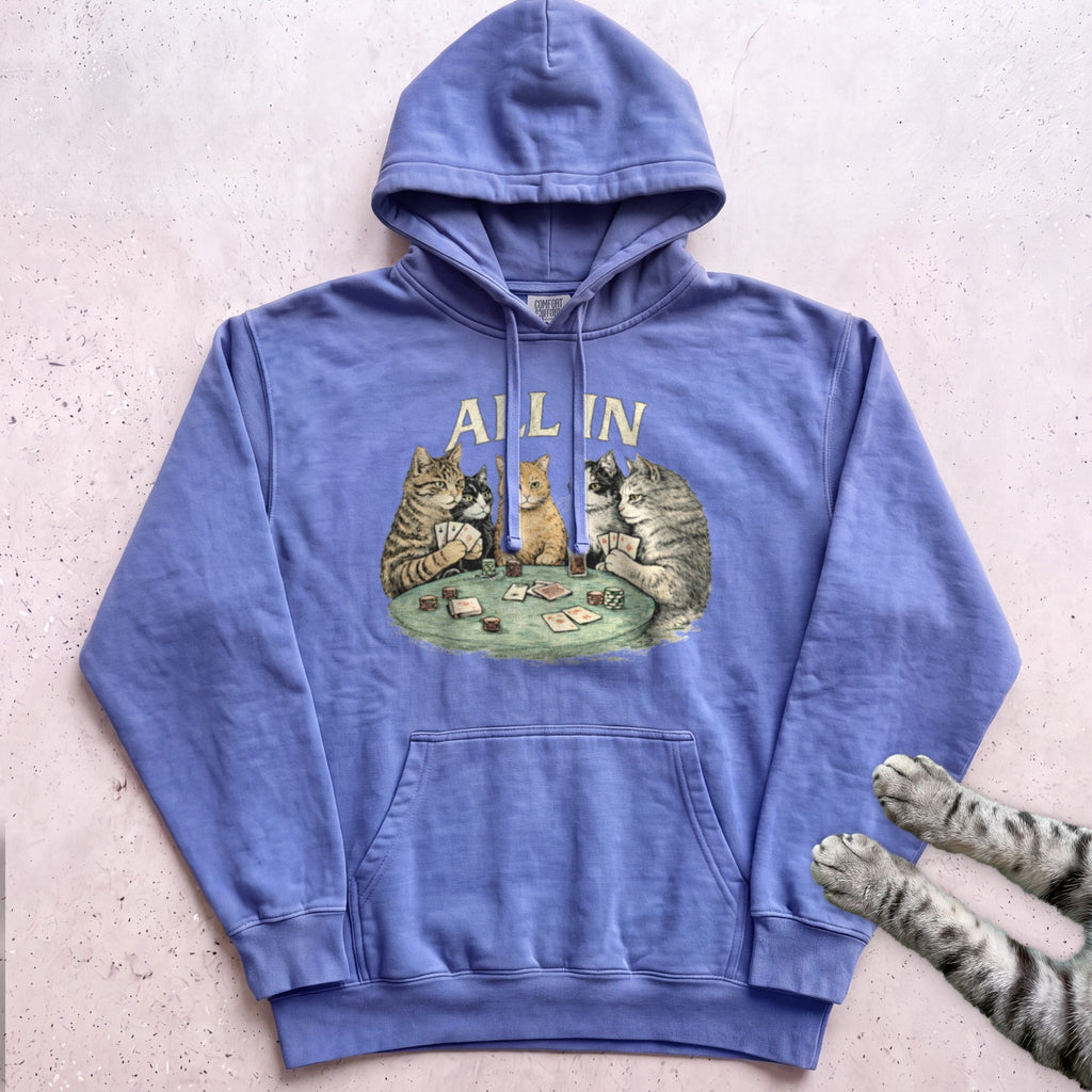 All In Poker Cats Hoodie - Flo Blue