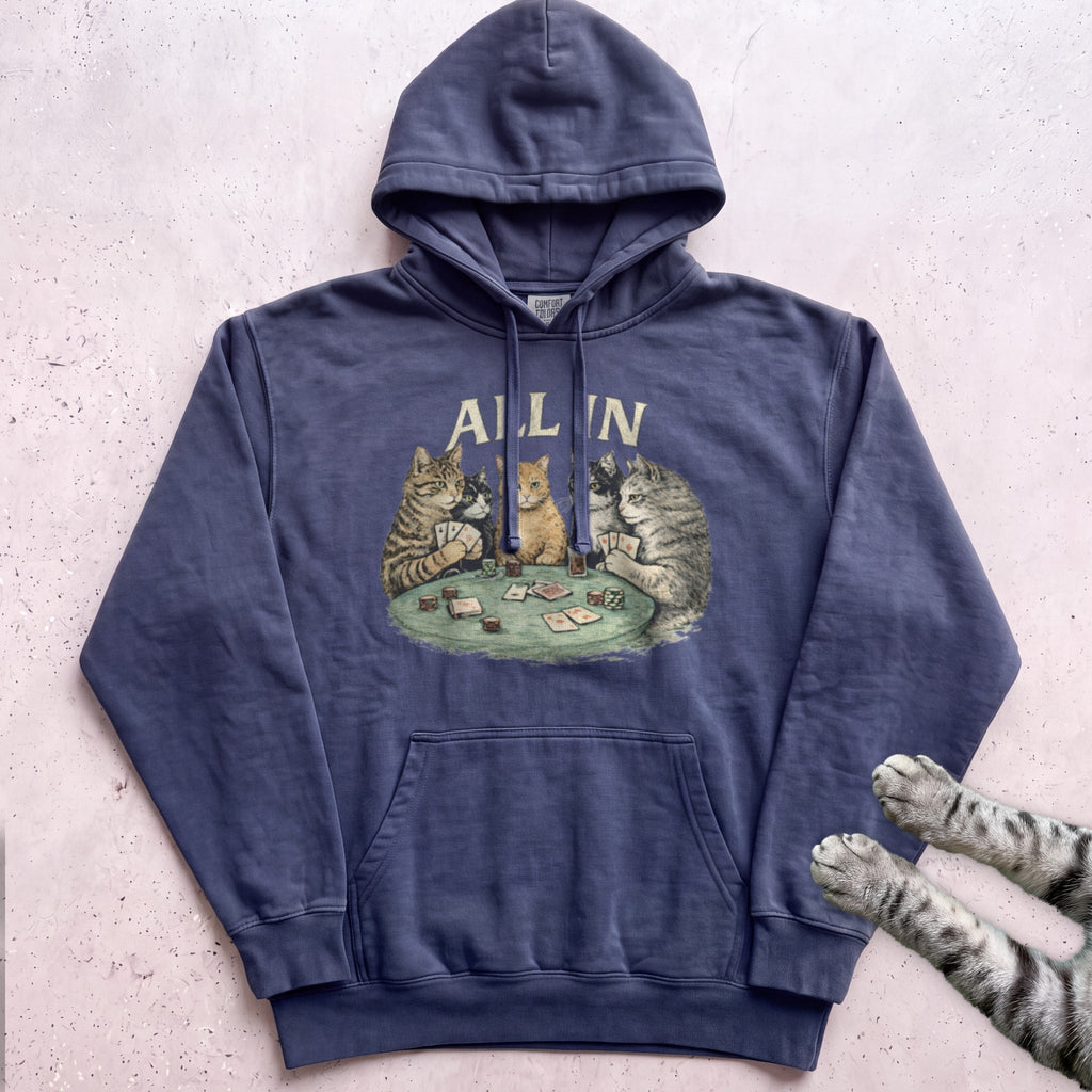 All In Poker Cats Hoodie - True Navy