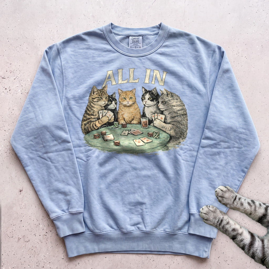 All In Poker Cats Sweatshirt - Chambray