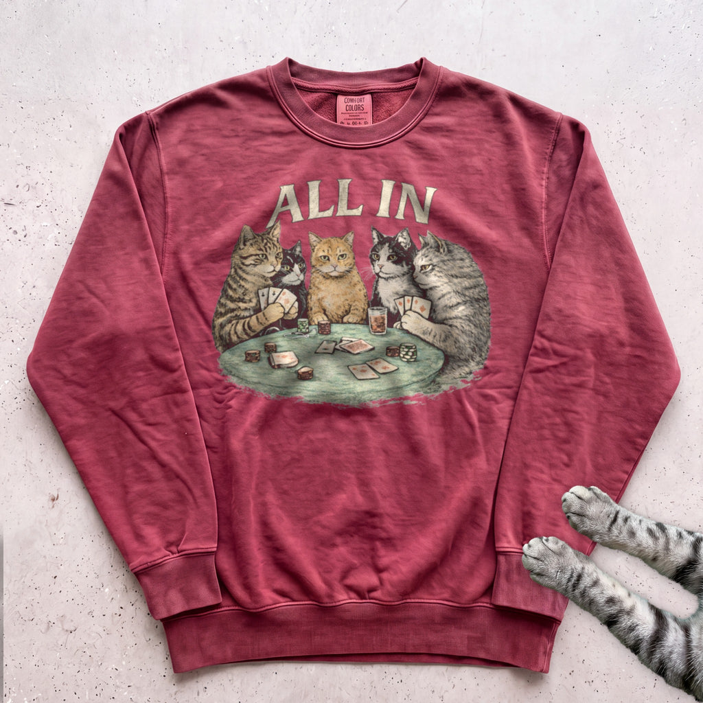 All In Poker Cats Sweatshirt - Crimson