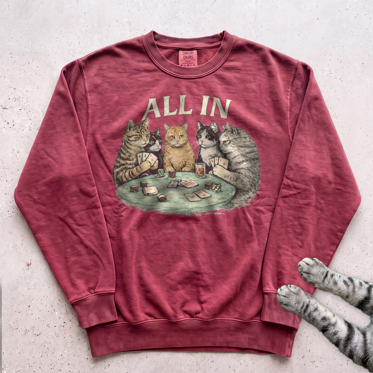 All In Poker Cats Sweatshirt - Crimson