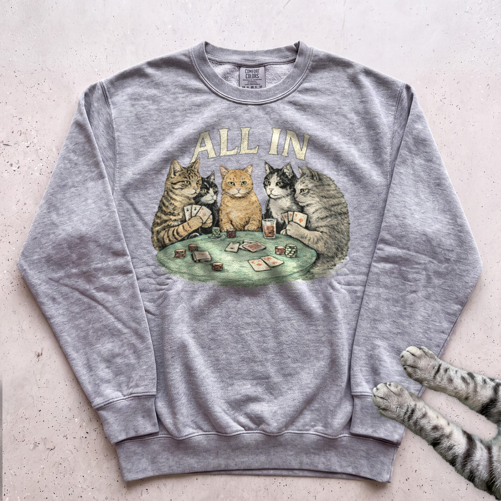 All In Poker Cats Sweatshirt - Grey
