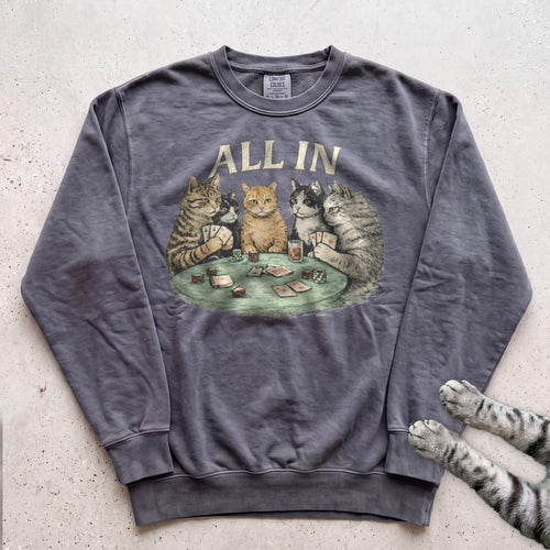 All In Poker Cats Sweatshirt - Pepper