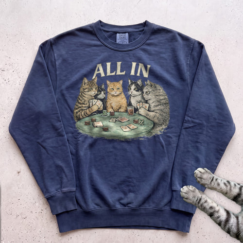 All In Poker Cats Sweatshirt - True Navy