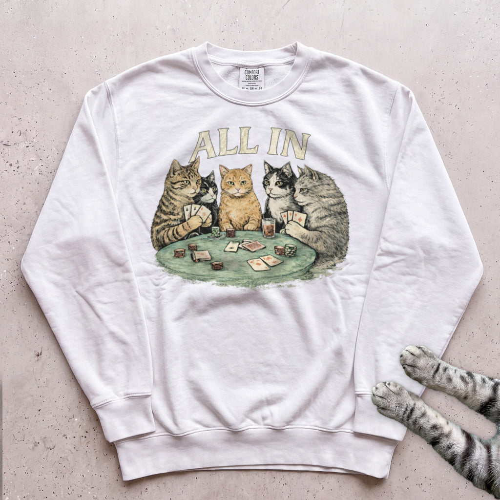 All In Poker Cats Sweatshirt - White