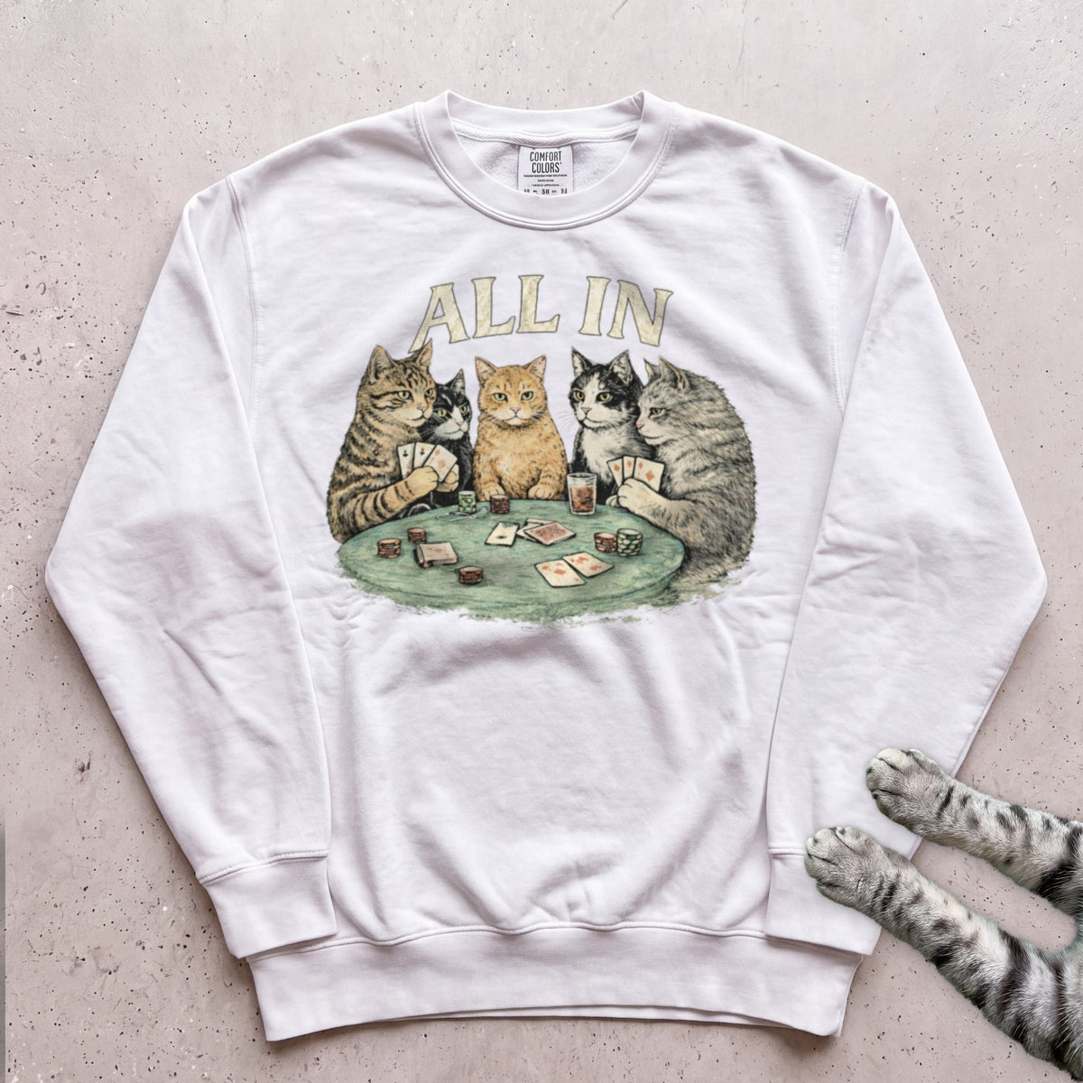 All In Poker Cats Sweatshirt - White