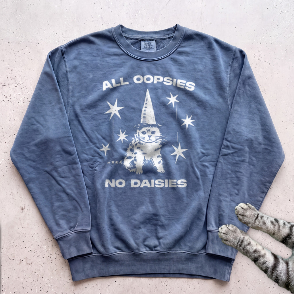 All Oopsies No Daisies Cat Sweatshirt - Blue Jean