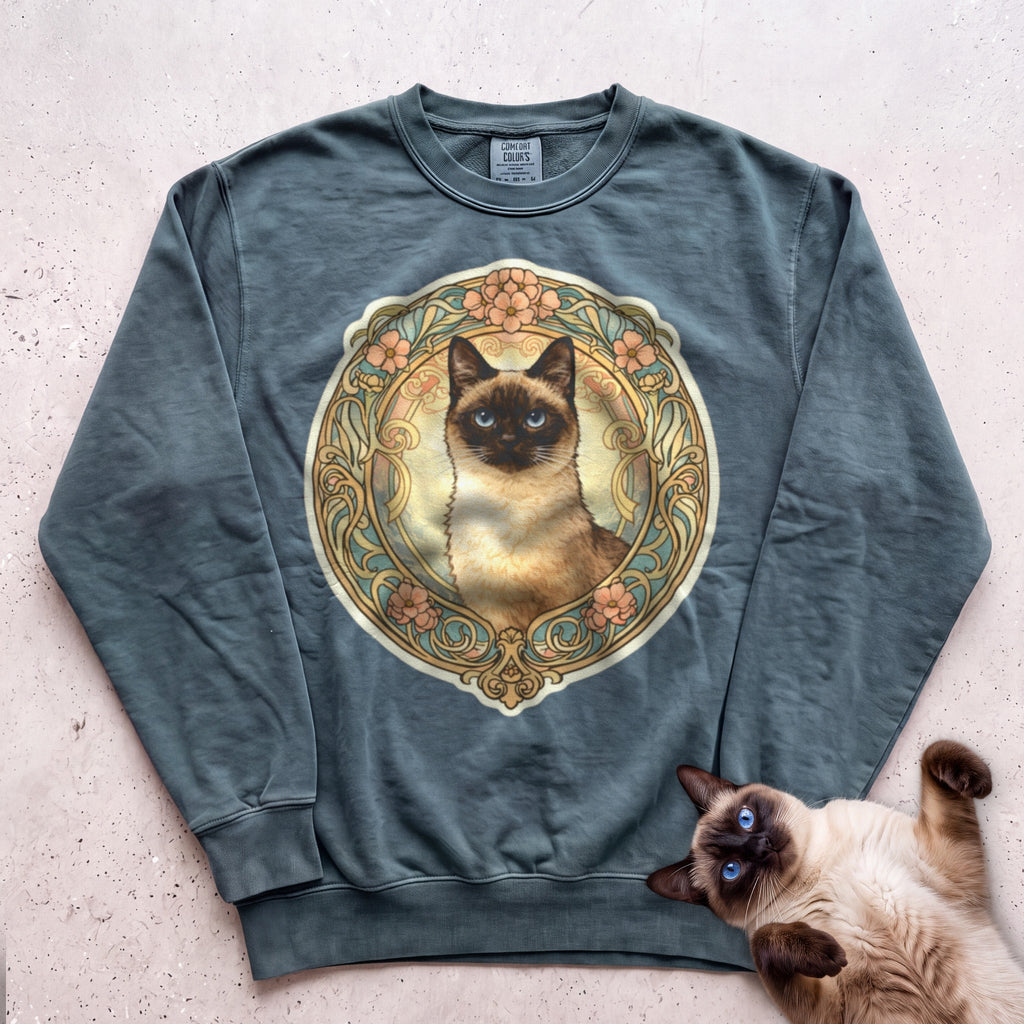 Art Nouveau Cat Portrait Personalized Sweatshirt - Blue Spruce