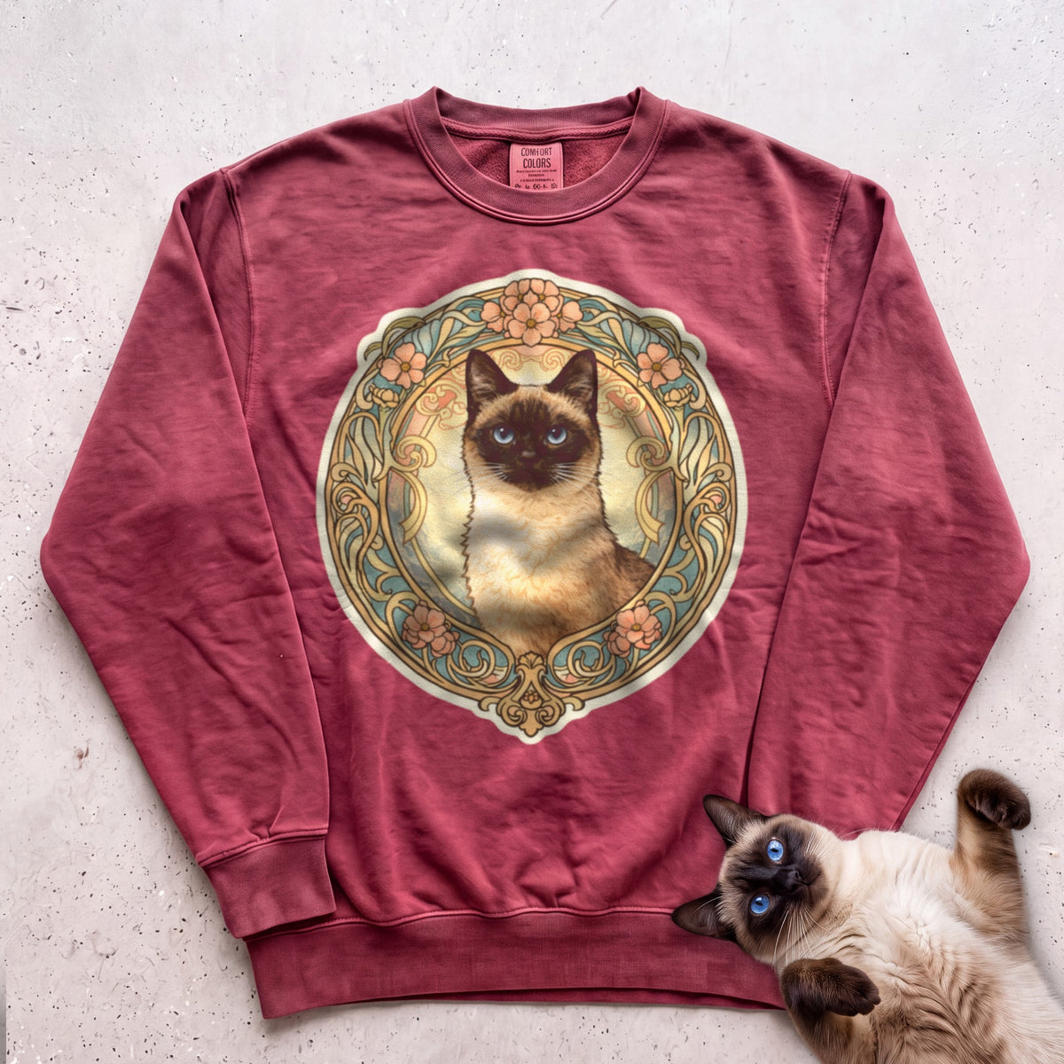 Art Nouveau Cat Portrait Personalized Sweatshirt - Crimson