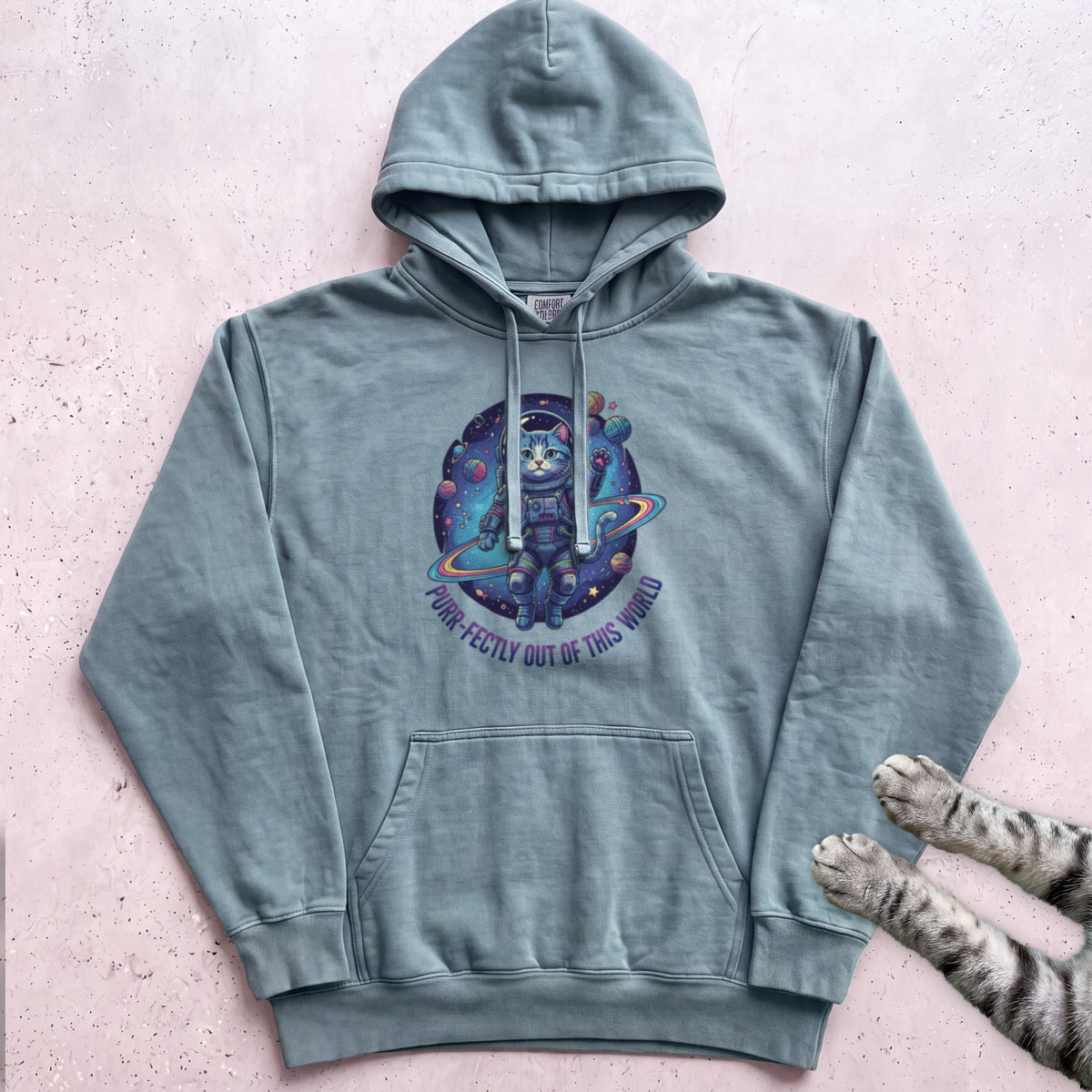 Astronaut Cat Hoodie - Seafoam