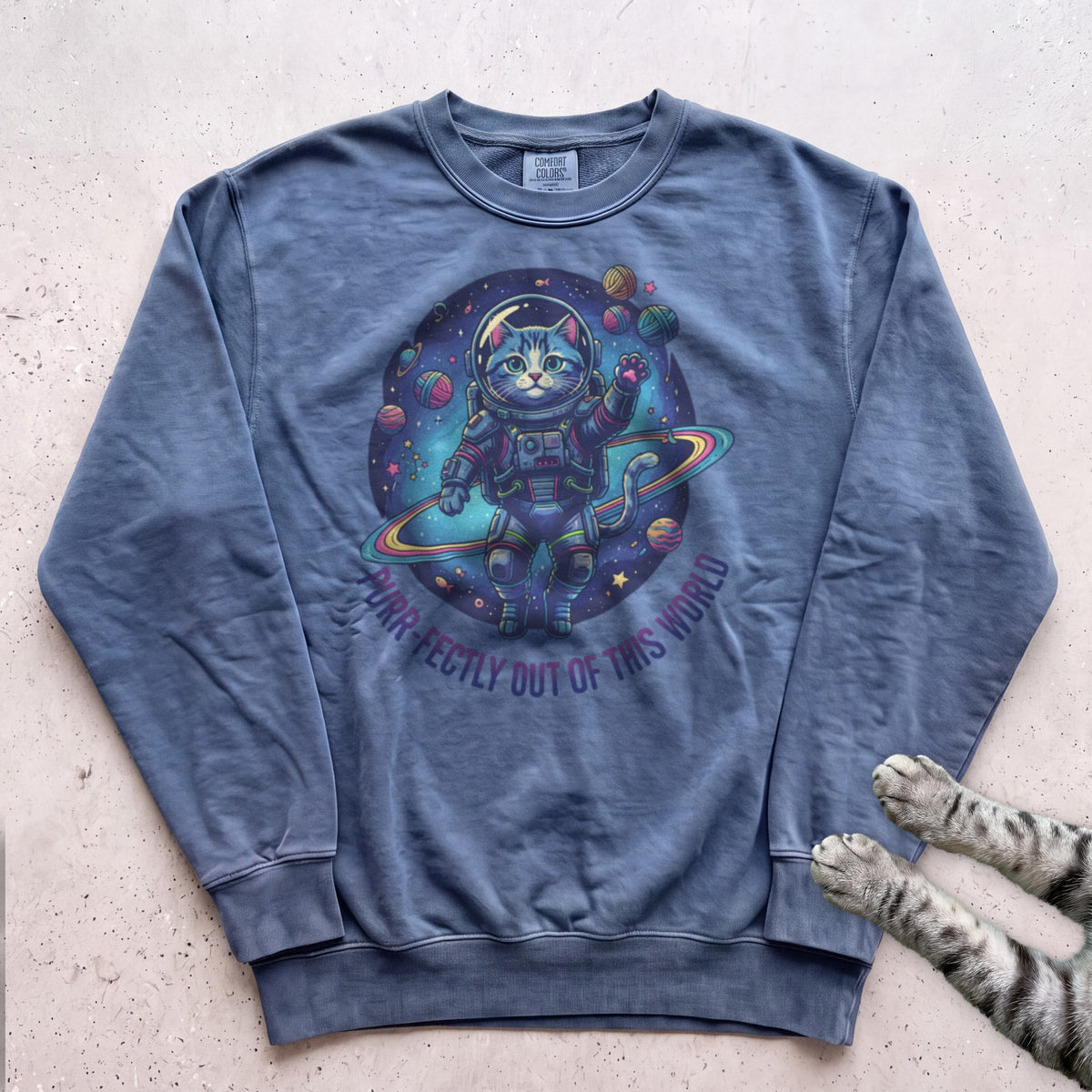 Astronaut Cat Sweatshirt - Blue Jean