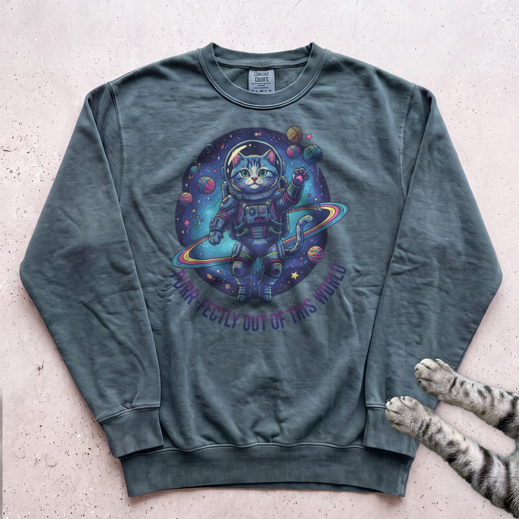 Astronaut Cat Sweatshirt - Blue Spruce