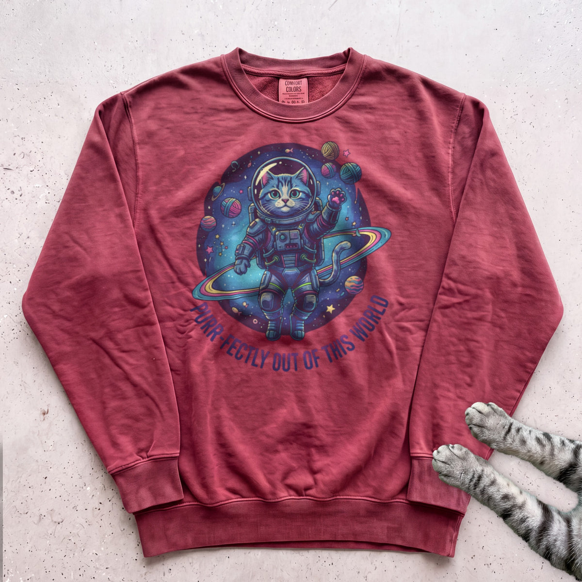Astronaut Cat Sweatshirt - Crimson