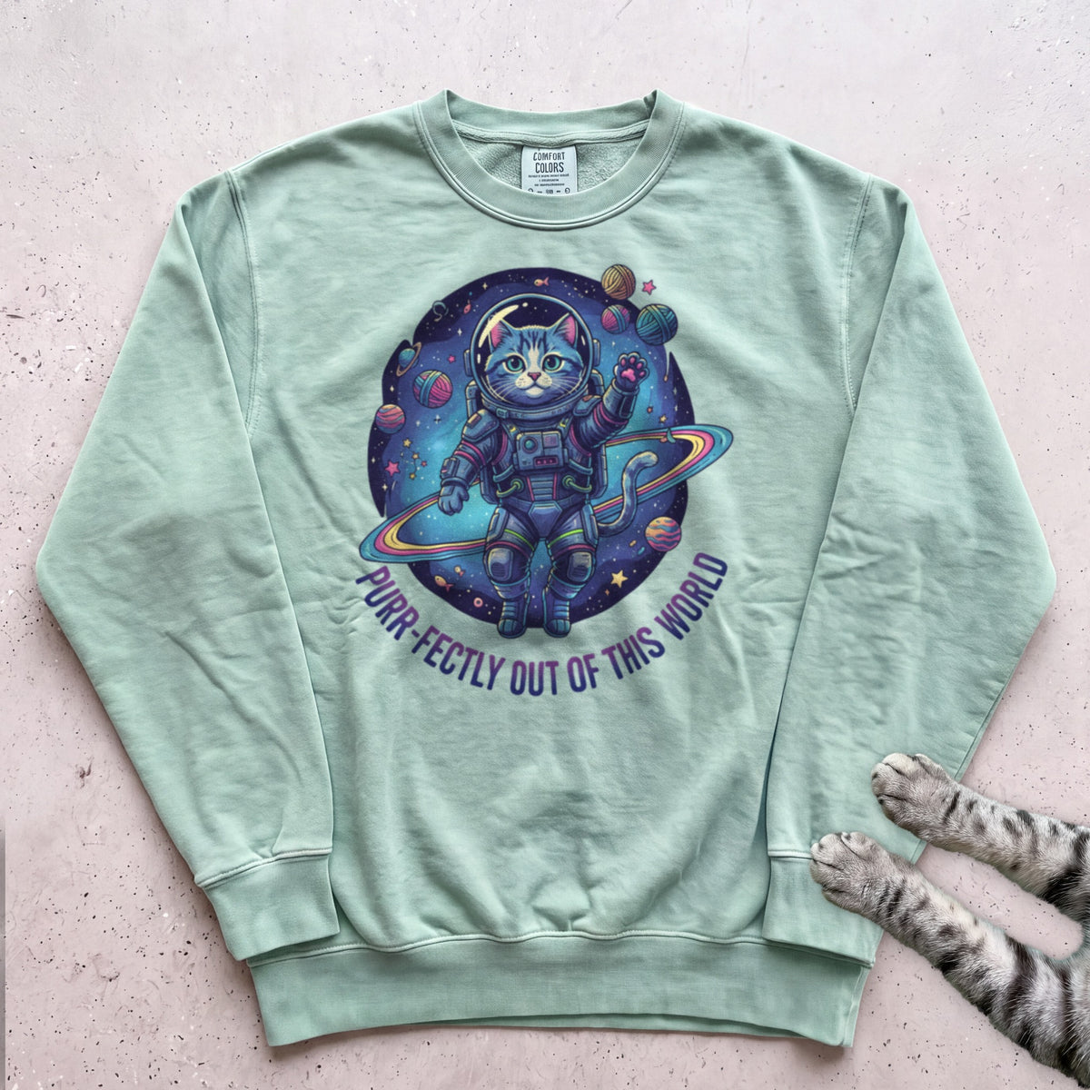 Astronaut Cat Sweatshirt - Light Green