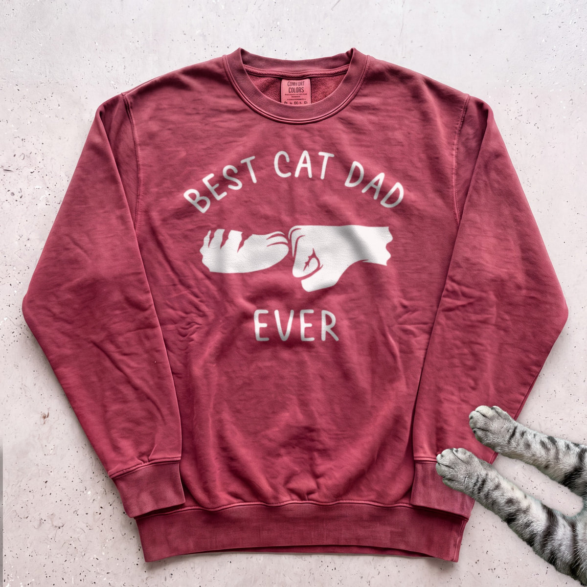 Best Cat Dad Ever Fist Bump Sweatshirt - Crimson