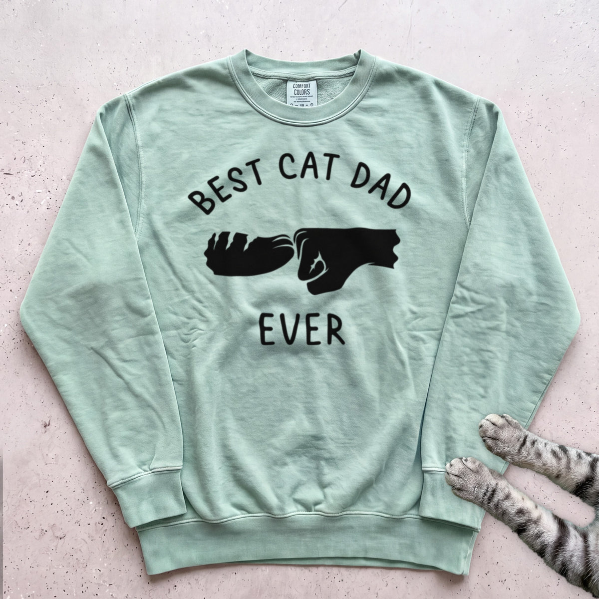 Best Cat Dad Ever Fist Bump Sweatshirt - Light Green