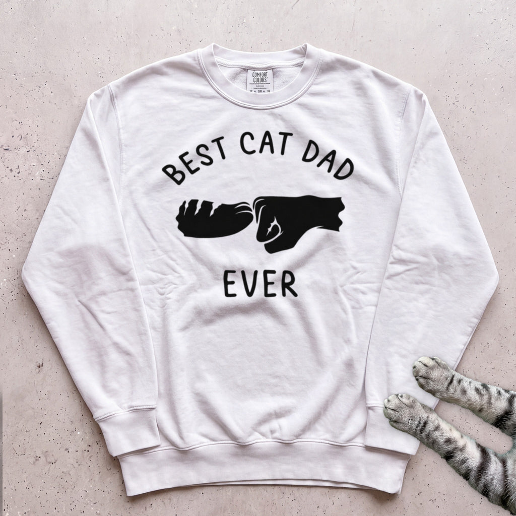 Best Cat Dad Ever Fist Bump Sweatshirt - White