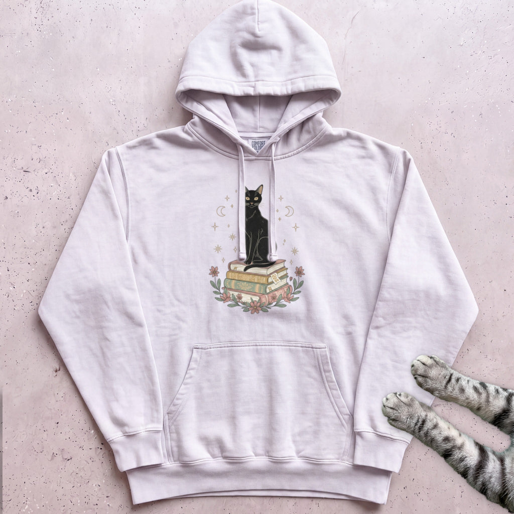 Black Cat on Books Hoodie - White