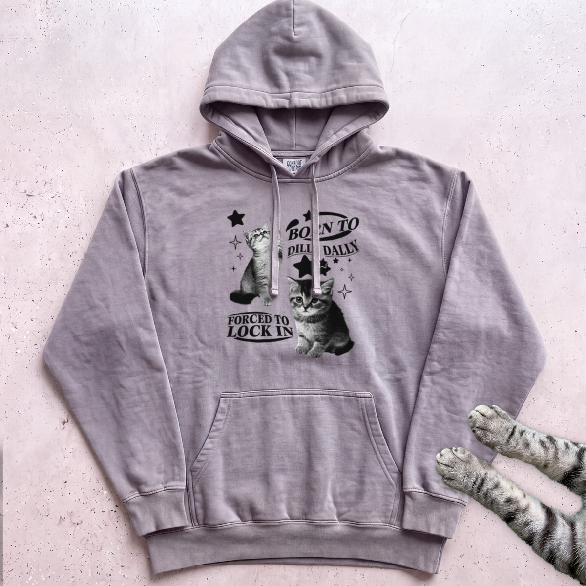 Born to Dilly Dally, Forced to Lock In Cat Hoodie - Grey