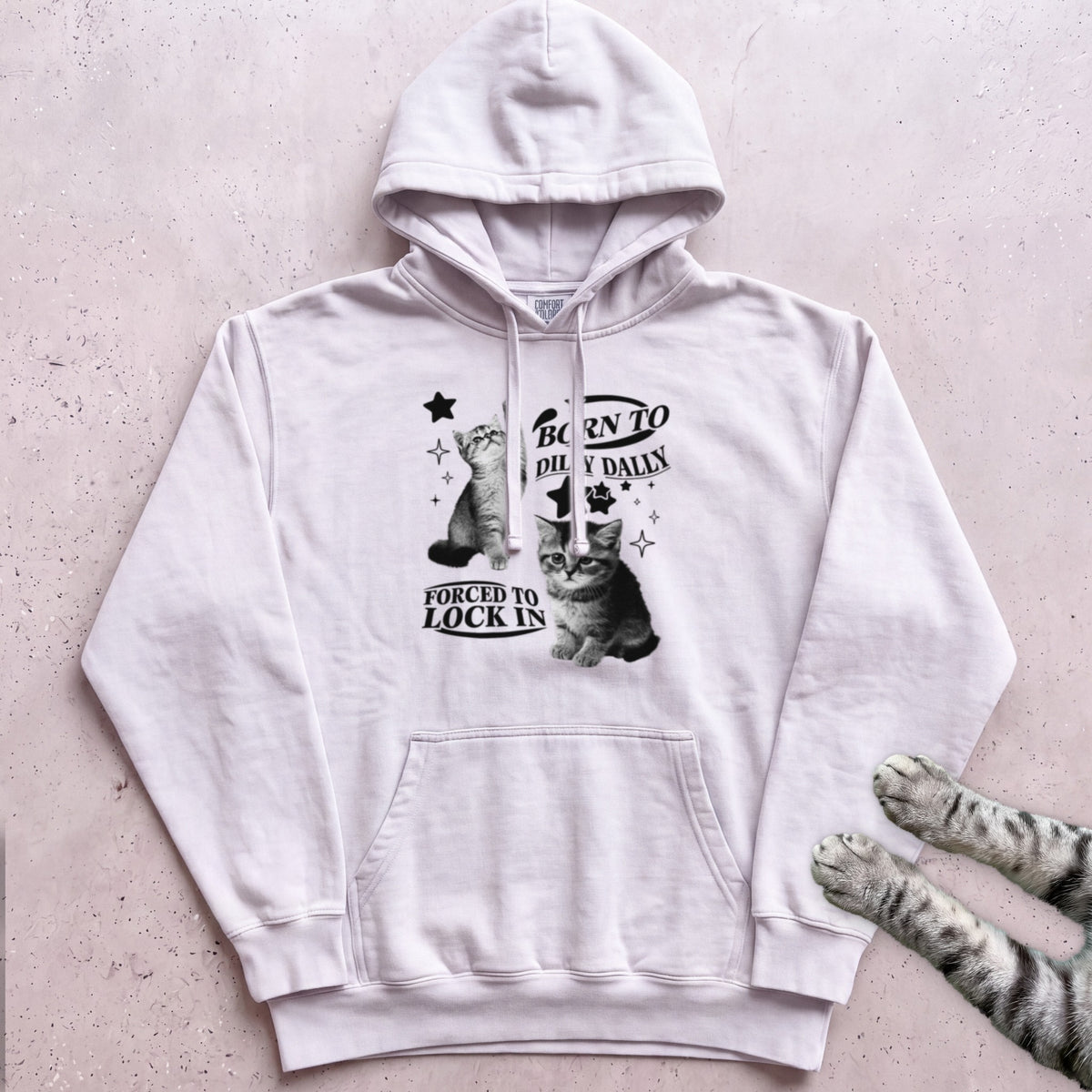 Born to Dilly Dally, Forced to Lock In Cat Hoodie - White