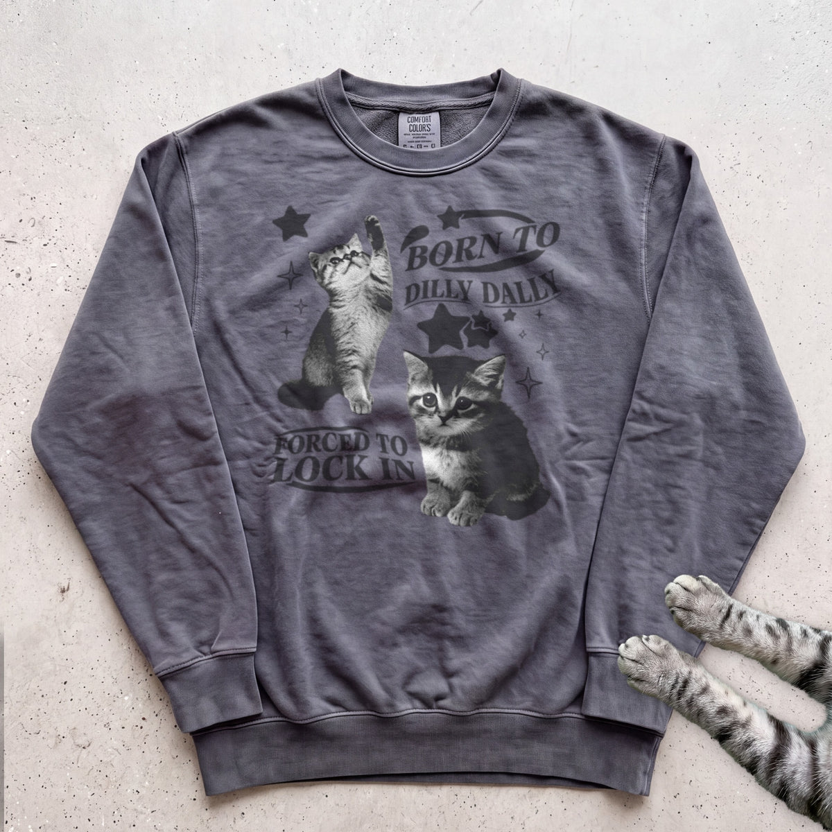 Born to Dilly Dally, Forced to Lock In Cat Sweatshirt - Pepper