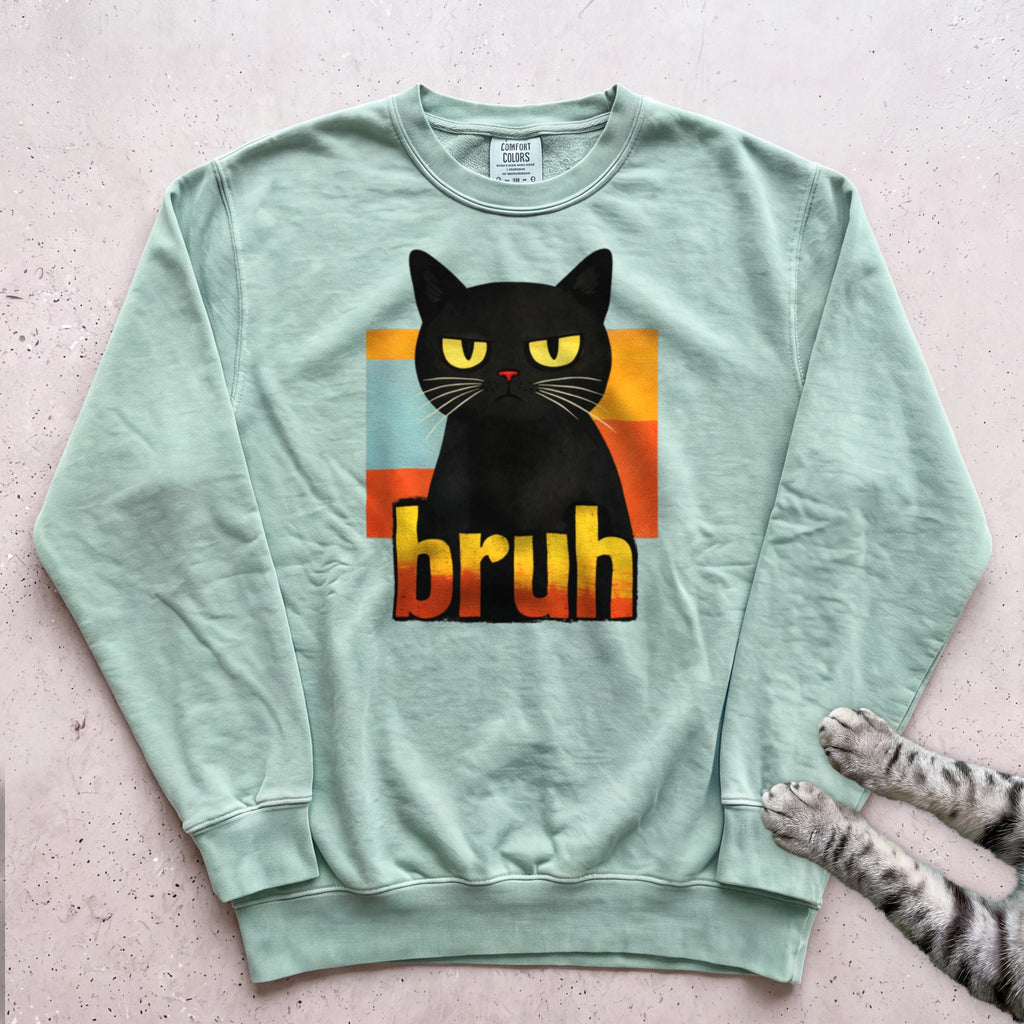 Bruh Cat Sweatshirt - Light Green