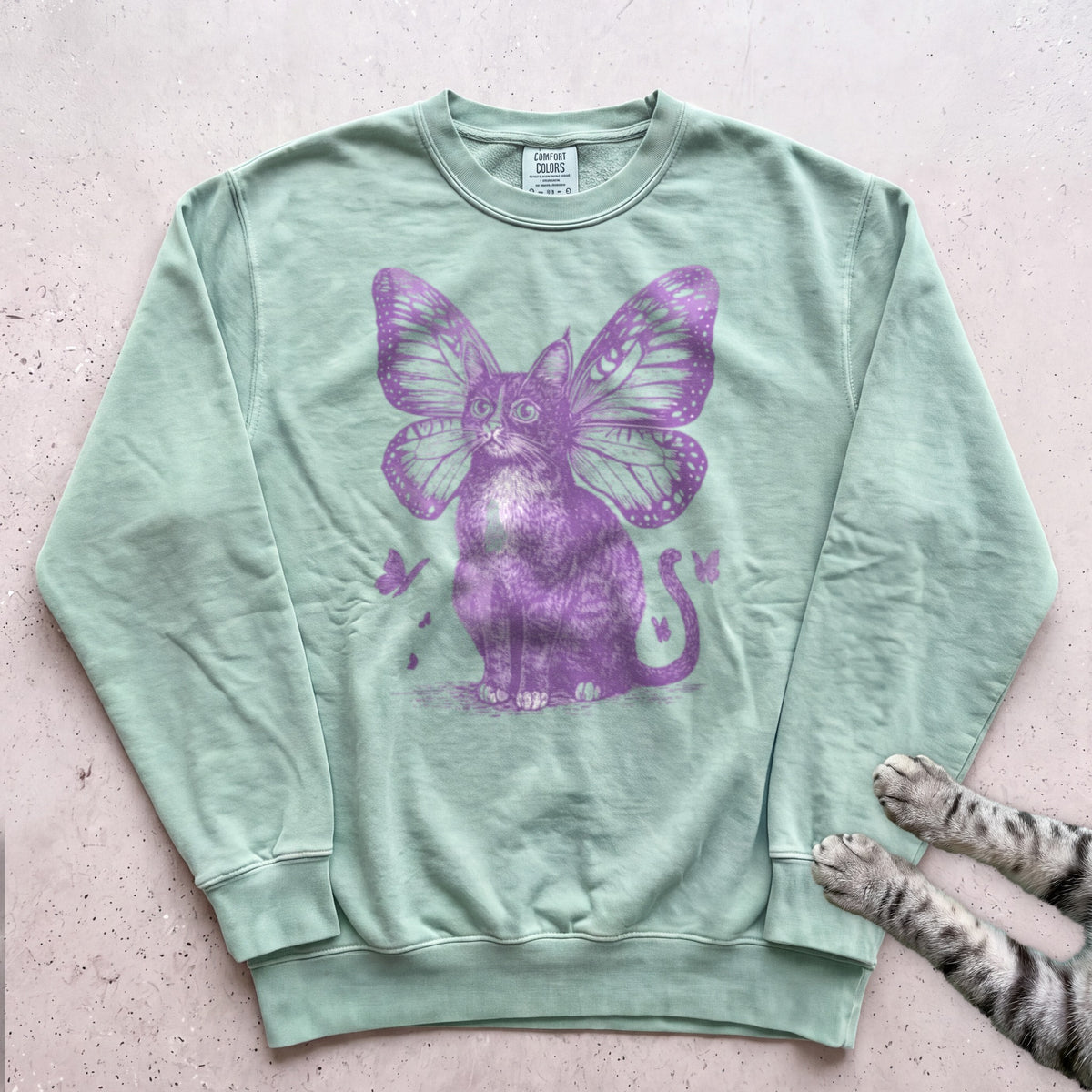 Butterfly Cat Sweatshirt - Light Green