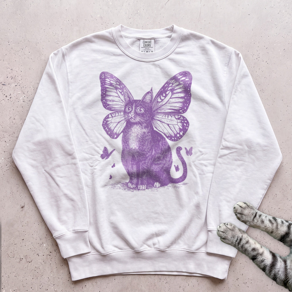 Butterfly Cat Sweatshirt - White