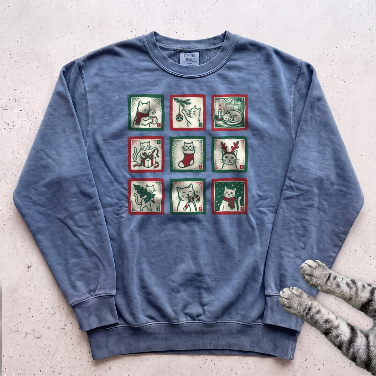 Cat Advent Windows Sweatshirt - Blue Jean