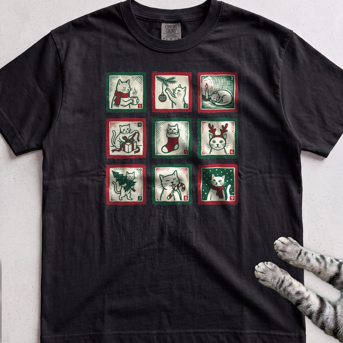 Cat Advent Windows T-Shirt - Black