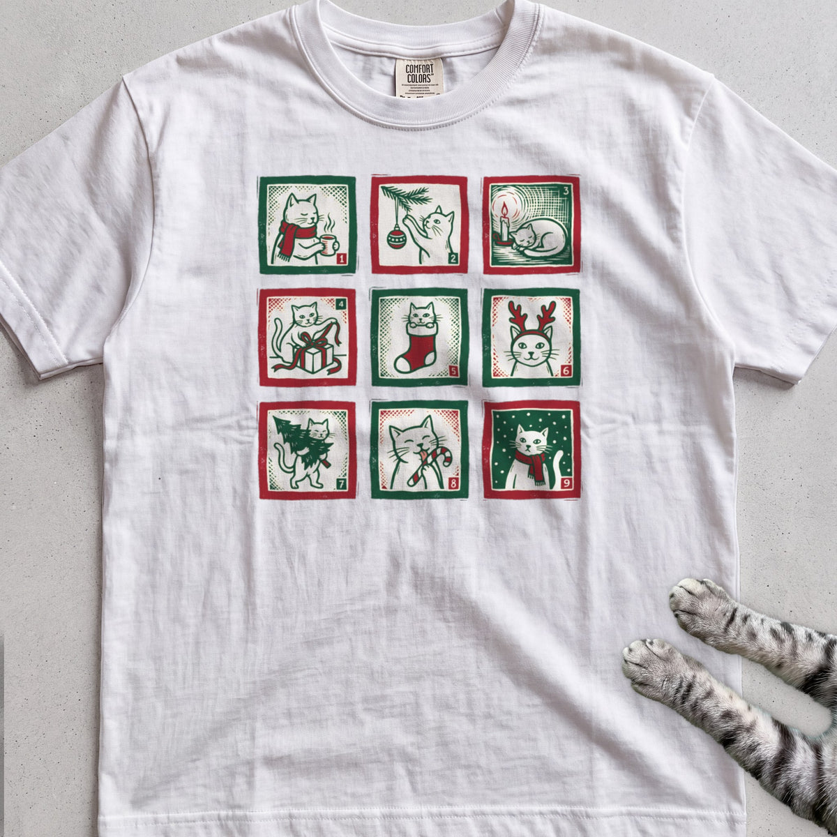 Cat Advent Windows T-Shirt - White