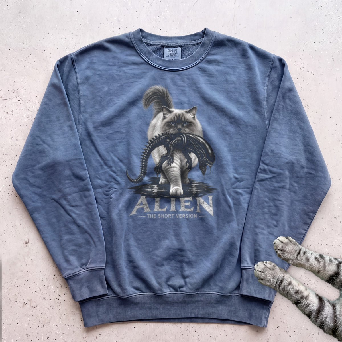 Cat Alien Sweatshirt – Funny Alien Movie Parody Sweatshirt - Blue Jean