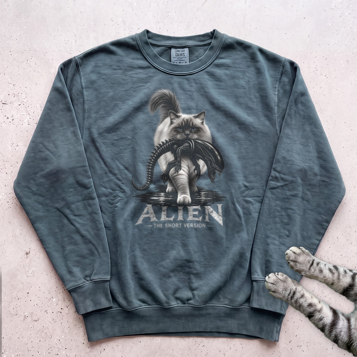 Cat Alien Sweatshirt – Funny Alien Movie Parody Sweatshirt - Blue Spruce