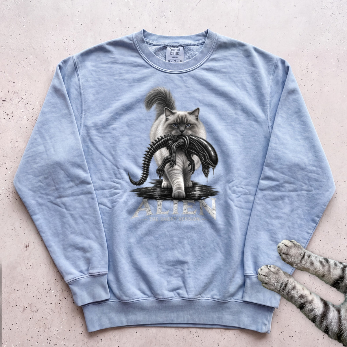 Cat Alien Sweatshirt – Funny Alien Movie Parody Sweatshirt - Chambray