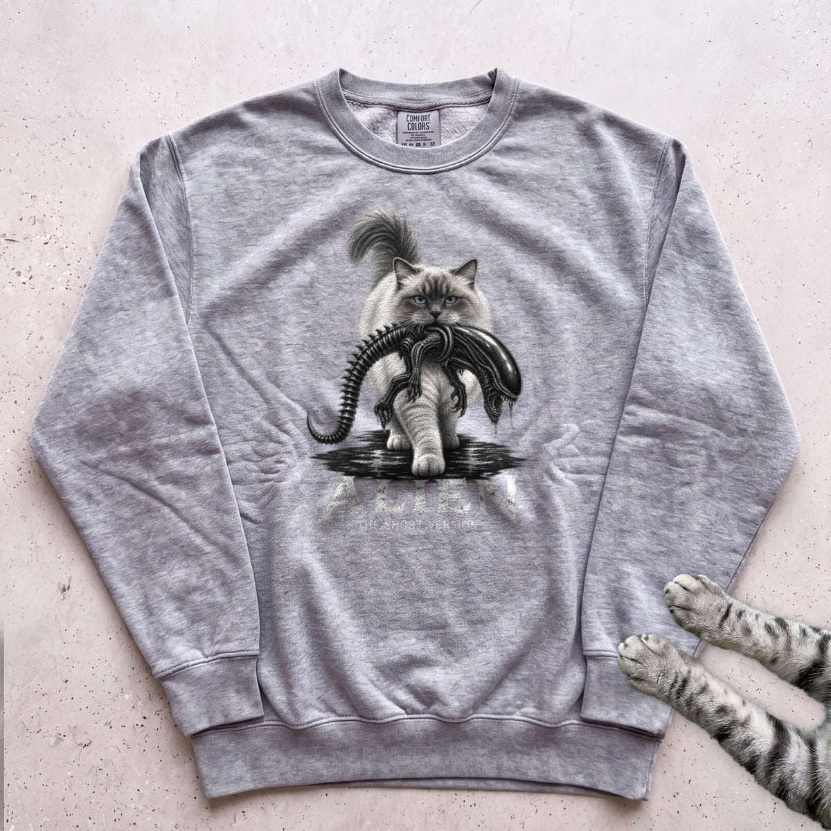 Cat Alien Sweatshirt – Funny Alien Movie Parody Sweatshirt - Grey
