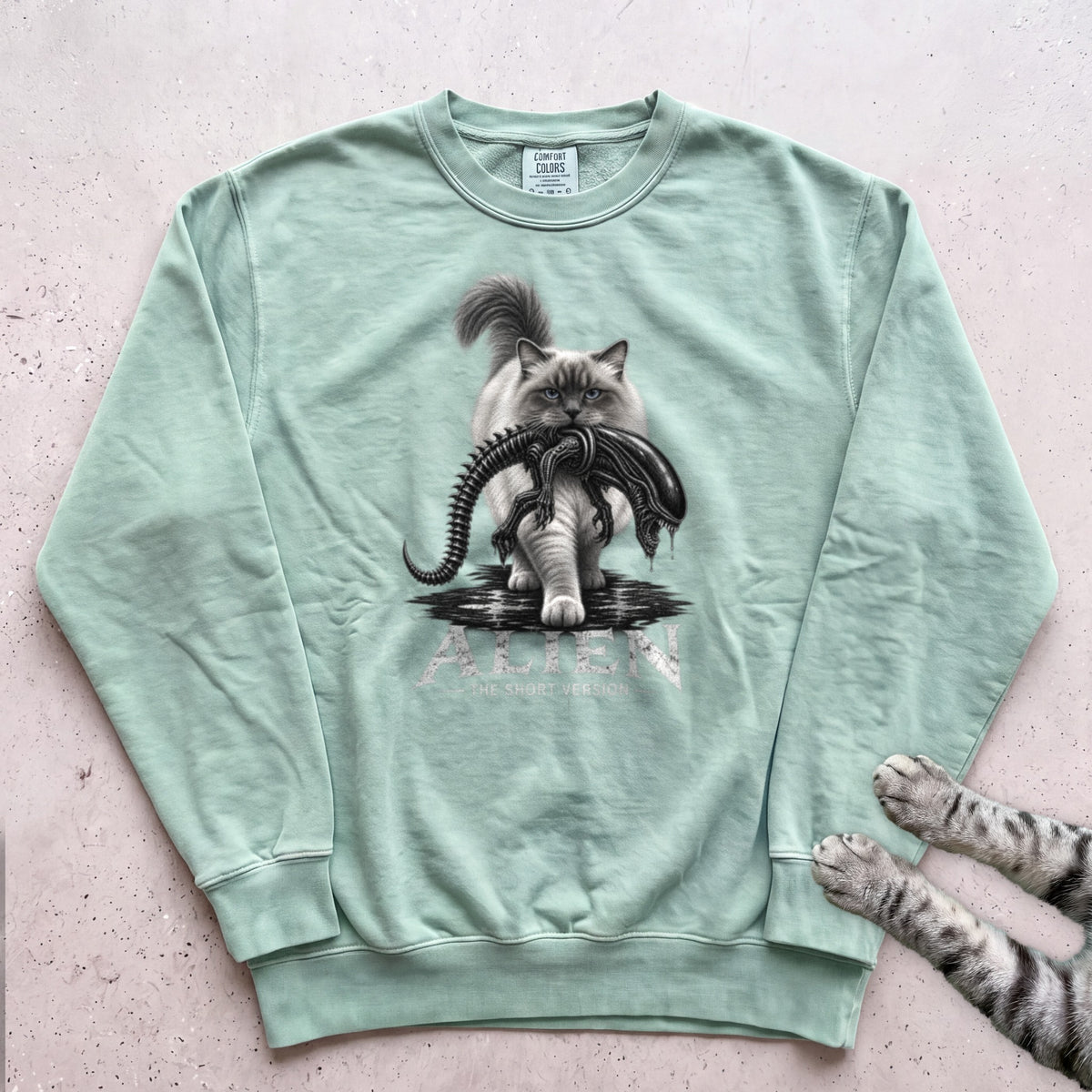 Cat Alien Sweatshirt – Funny Alien Movie Parody Sweatshirt - Light Green