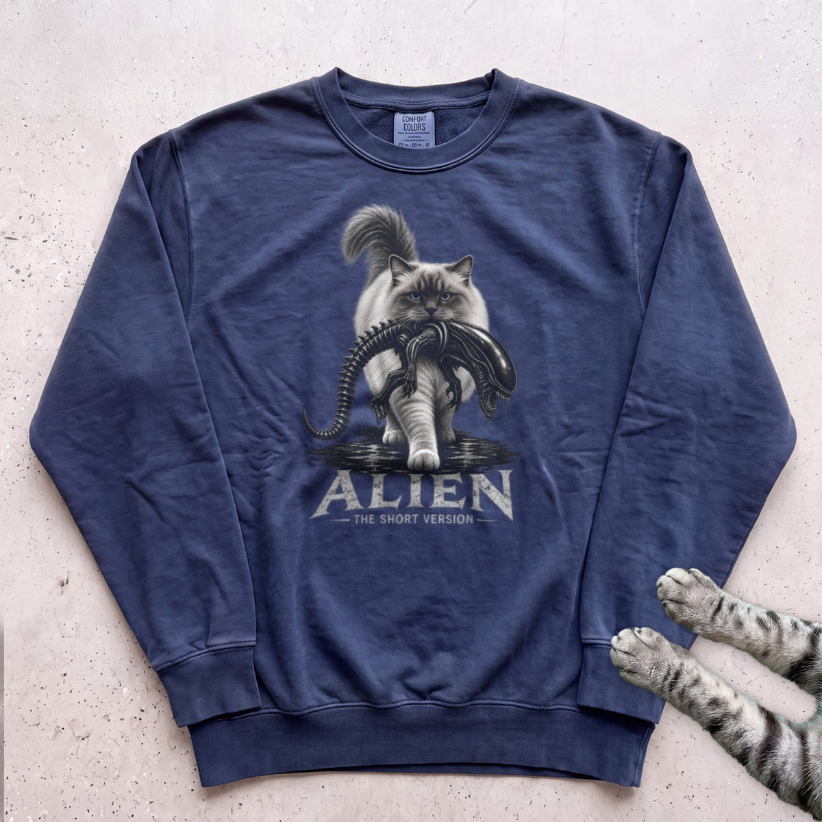 Cat Alien Sweatshirt – Funny Alien Movie Parody Sweatshirt - True Navy